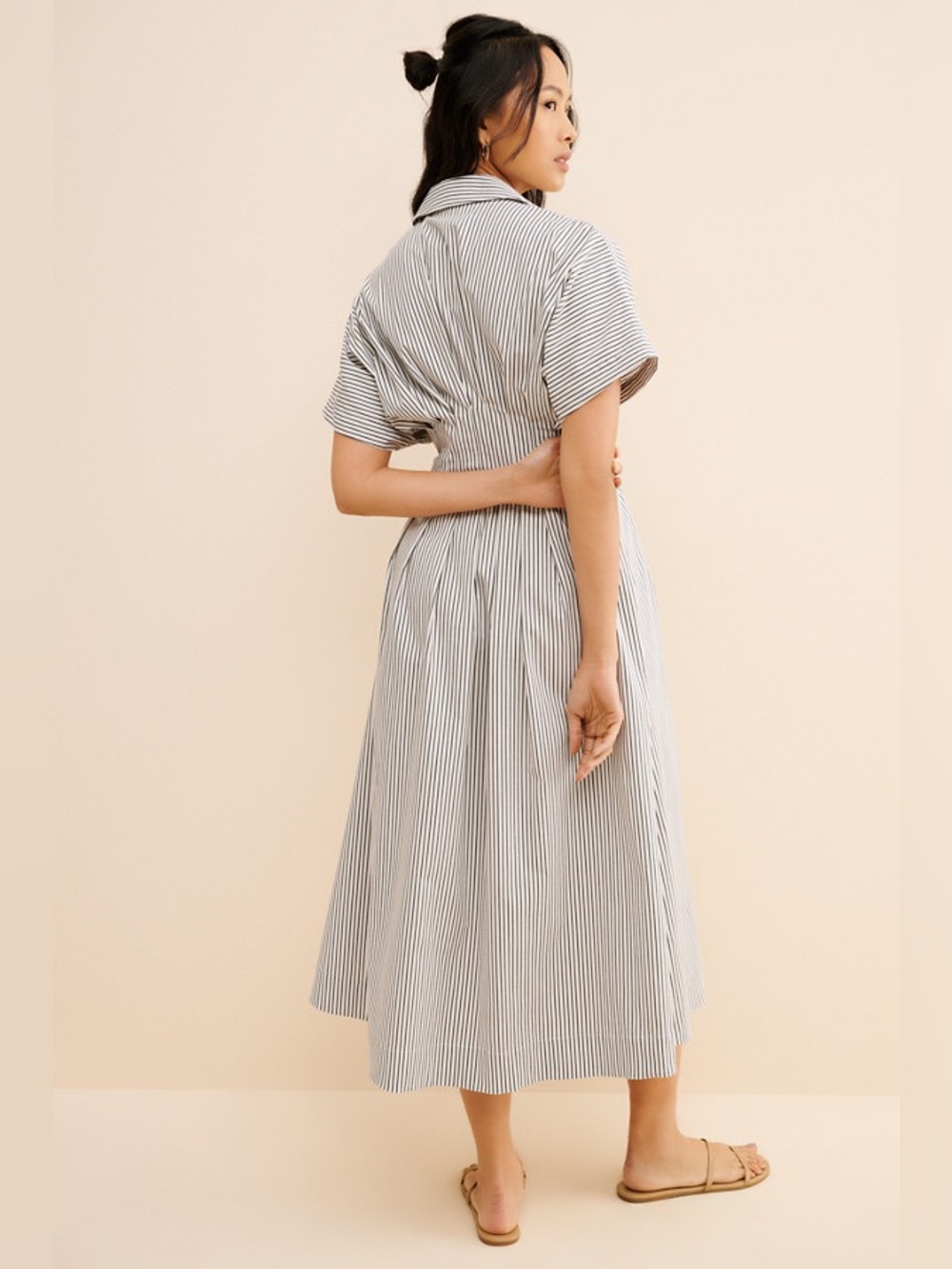Anthropologie Tobie Striped Brown and White Button-Front Midi Dress size medium - Picture 12 of 14